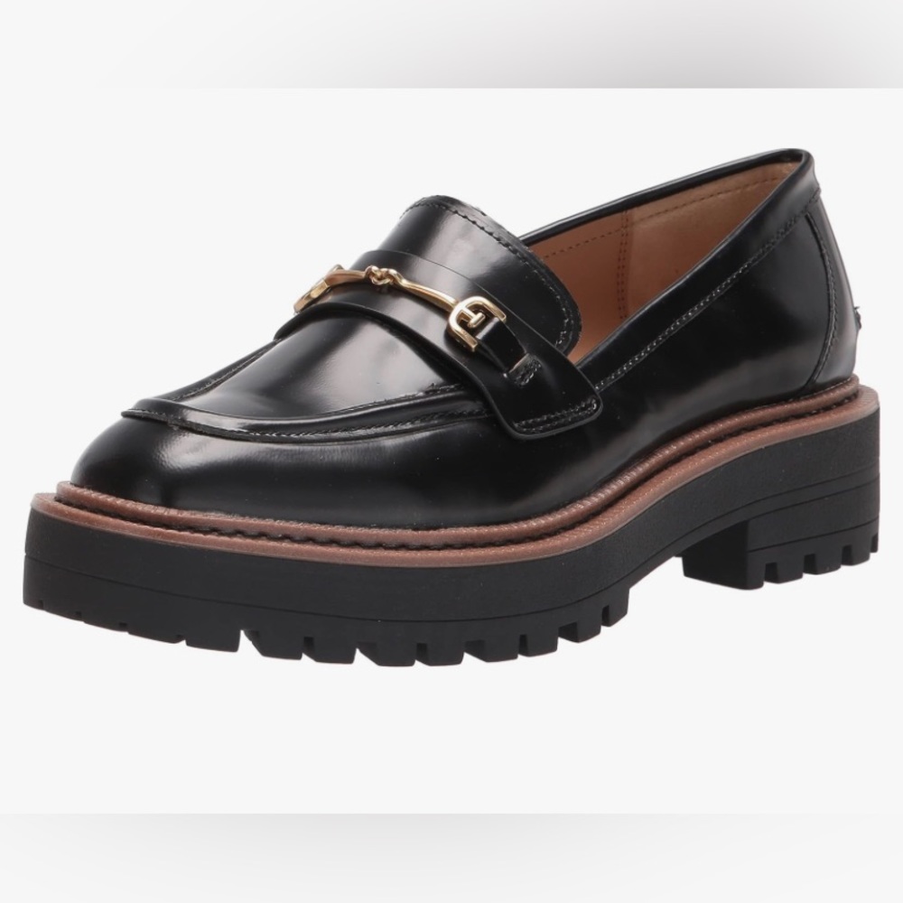 Sam Edelman Black Leather Lug Sole Loafer with Gold Bit
